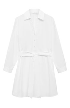 Move stylishly from work to weekend in this crisp poplin shirtdress updated with a defining tie belt. Front button closure Spread collar Long sleeves with button cuffs Removable tie belt 100% cotton Machine wash, line dry Imported Spring Shirt Dress With Belted Cuffs, Spring Shirt Dress With Belted Cuffs And Spread Collar, Summer Collared Shirt Dress With Tie Fastening, Summer Workwear Shirt Dress With Tie Fastening, Spring Workwear Shirt Dress With Belted Cuffs, Collared Shirt Dress With Tie Fastening For Summer, Classic Shirt Dress With Spread Collar For Spring, Classic Button-up Shirt Dress For Office, Chic Long Sleeve Shirt Dress With Tie Fastening