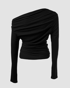 Size: S,M,L,XL;Style:ChicType:TeeMaterial:95%Polyester,5%ElastaneNeckline:Skew NeckSleeve Style:Long SleeveLength:RegularPattern Type:PlainDecoration:RuchedFit Type:SkinnyOccasion:DailyPackage Include:1*TopFabric Elasticity:Slight StretchSheer:NoCare Instructions:Machine wash or professional dry clean Ruched Long Sleeve Top, Elegant Drapes, Chic Type, Round Neck Dresses, Daily Dress, Top Fabric, Drawstring Pants, Cropped Tank Top, High Waisted Shorts