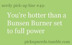 the words you're hotter than a bunsen burner set to full power