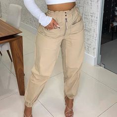 Beige Cargo, Lace Leggings, Mode Casual, High Waist Fashion, Pencil Pants, Ankle Length Pants, Plaid Pants, Trend Fashion, Womens Designer Fashion