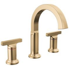 two faucets, one with handles and the other without handles are shown in gold