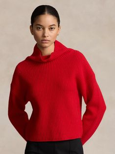 Rendered in the season’s neutral color palette, this rib-knit mockneck sweater is made with a luxe blend of Italian wool and cashmere. Ribbed Cashmere Sweater With Funnel Neck, Ribbed Funnel Neck Cashmere Sweater, Cashmere Ribbed Funnel Neck Sweater, High Neck Cashmere Sweater With Ribbed Collar, Cashmere Funnel Neck Polo Sweater, Fall Ribbed Cashmere Turtleneck, Ribbed Cashmere Turtleneck For Fall, Elegant Ribbed Polo Sweater For Winter, Ralph Lauren Fall Sweater With Ribbed Cuffs