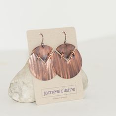 Bronze Copper Round Earrings, Bronze Round Earrings, Nickel-free Copper Circle Earrings, Electroformed Round Metal Earrings, Round Electroformed Metal Earrings, Metal Stamped Jewelry Diy, Fold Forming, Patina Earrings, Tin Earrings