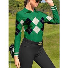 Season:Fall,Winter,Spring; Fabric:Spandex,Polyester,21 GRAMS Airful 2.0 Fabric; Sleeve Length:Long Sleeve; Look After Me:Washable,Wet and Dry Cleaning; Gender:Women's; Activity:Golf,Tennis,Pickleball; Clothing Type:Top; Elasticity:High Elasticity; Occasion:Cold Weather,Sports,Athleisure; Age Group:Adults'; Fit Type:Regular Fit; Function:Moisture Wicking,Breathable,Sun Protection,Soft; Pattern:Plaid; Brand:Acegolfs; Sports Clothing Sub Category:Golf Polo Shirt; Listing Date:11/17/2023; Bust:; EU Ladies Golf Attire, Top For Ladies, Golf Attire Women, Golf Attire, Fall Plaid, Golf Outfits Women, Polo Golf, Green Long Sleeve, Polo Shirt Women