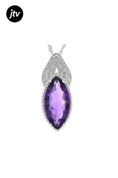 10.00ctw Marquise Amethyst Rhodium Over Sterling Silver Pendant With 18" Singapore Chain. Measures Approximately 1.41"L x 0.57"W And 7mm Bail. Lobster Claw Clasp Closure With 2" Extender. Purple Prong Setting Formal Necklaces, Elegant Marquise Amethyst Jewelry, Classic Amethyst Pendant Jewelry, Marquise Amethyst Jewelry Gift, Marquise Amethyst Jewelry With Accent Stones, Marquise Amethyst Jewelry For Gift, Gift Marquise Amethyst Jewelry, Elegant Purple Marquise Jewelry, Purple Sterling Silver Diamond Cut Jewelry