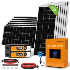 the solar hybrid inverter is shown with its accessories