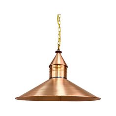 a large copper pendant light hanging from a chain on an isolated white background with clippings