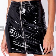 Instantly Add Sass To Your Outfit With This Vinyl Mini Skirt Featuring Centre Exposed Zip - A Versatile, Wearable Piece & A Wardrobe Must Which Can Be Worn Year After Year. Team It With A Pair Of Killer Heels For Ultimate Style Goals. Size Guide On Last Photo For Fit This Item Is Directly From A Manufacturer In Europe. Sizes Listed Have Been Converted To U.S.A Sizes. 100% Polyester Black Mini Skirt With Zip Fly For Night Out, Black Mini Skirts, Vinyl Mini Skirt, Short Pencil Skirt, Vinyl Skirting, Bodycon Mini Skirt, Skirts Short, Pu Leather Skirt, Leather Skirts