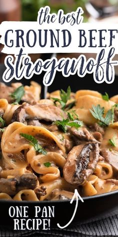 ground beef stroganoff in a bowl. text reads "the best ground beef stroganoff" and "one pan recipe!" One Pan Recipe, Pan Recipe, Sour Cream Sauce, One Pan Dinner, Beef Stroganoff, Egg Noodles, One Pan