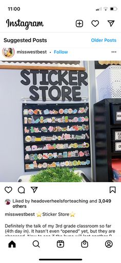 an instagram post about sticker store