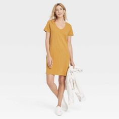 Smoke Free Home. New With Tags Universal Thread Mustard T-Shirt Dress V-Neck Short Sleeve 100% Cotton 36" Long 19" Armpit To Armpit Casual V-neck Mini Dress For Loungewear, Spring V-neck T-shirt Dress For Loungewear, Relaxed Fit V-neck T-shirt Dress For Summer, Casual V-neck T-shirt Dress, V-neck T-shirt Dress For Spring Loungewear, Summer Cotton V-neck T-shirt Dress, Relaxed Fit Cotton Mini Dress With V-neck, Yellow Short Sleeve Mini Dress For Fall, Cotton V-neck Mini Dress With Relaxed Fit