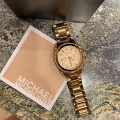 Rose Gold Michael Kors Watch Lightly Used In Good Condition Comes With Michael Kors Box Open To Offers Brown Leather Converse, Michael Kors Runway, Leather Converse, Gold Michael Kors Watch, Black Wristlet, White Watch, Crystal Watches, Michael Kors Accessories, Rose Gold Watch