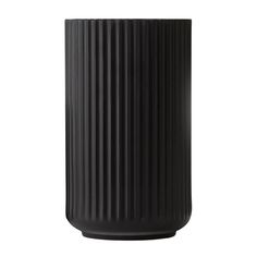 a black vase is shown on a white background