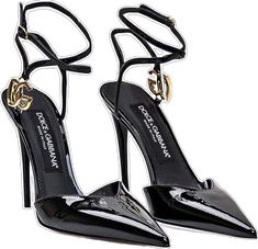 Luxury Patent Leather Slingback Heels, Luxury Black Patent Leather Slingback Pumps, Luxury Black Slingback Heels, Luxury Leather-lined Open Toe Slingback Sandals, Dolce And Gabbana High Heels, Feminine Chic, Stefano Gabbana, Black Patent Leather, Italian Style