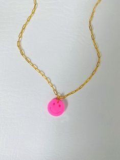 Neon Smiley Face Chain Necklace | Etsy Everyday Pink Charm Necklaces, Playful Pink Necklace For Everyday, Pink Smiley Face Jewelry For Everyday, Trendy Pink Necklaces For Everyday, Trendy Pink Necklace For Everyday, Trendy Pink Smiley Face Jewelry, Neon Smiley Face, Face Chain, Moon Choker Necklace