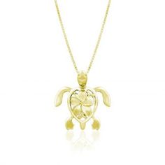 Turtle with Plumeria Gold Pendant Spiritual Turtle-shaped Jewelry Gift, Spiritual Turtle Shaped Jewelry Gift, Green Turtle, Shell Pendant, Gold Pendant Necklace, Gold Pendant, Cut Out, Everyday Wear, Gold Necklace