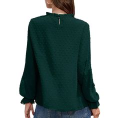 Dark Green Swiss Dot Pleated Long Sleeve Blouse Casual Swiss Dot Blouse For Fall, Casual Swiss Dot Tops For Fall, Casual Long Sleeve Swiss Dot Blouse, Polka Dot Swiss Dot Tops For Fall, Polka Dot Long Sleeve Top For Fall, Casual Swiss Dot Tops For Workwear, Color Pick, Swiss Dot, Women Tops