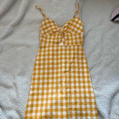 Never Worn, Zipper In The Back, Cut Out In The Front, Adjustable Straps Yellow Sleeveless Mini Dress For Picnic, Yellow Sleeveless Mini Dress For Picnics, Yellow Mini Dress For Picnic, Casual Yellow Mini Dress For Picnic, Yellow Casual Mini Dress For Picnic, Casual Yellow Sundress For Picnic, Yellow Summer Mini Dress For Picnic, Yellow Mini Dress For Spring Picnic, Yellow Sleeveless Sundress For Picnic