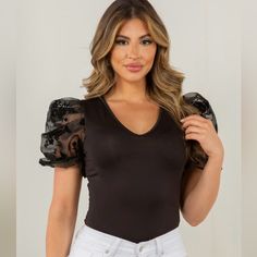 Solid Mesh Short Sleeve Bodysuit! With Trendy Puffy Sleeves And A Flattering Fit, It’s Perfect For Any Occasion. Stylish, Versatile, And Easy To Wearelevate Your Wardrobe Today! Black Puffy Sleeve Bodysuit, Short Sleeve Bodysuit Mesh, Mesh Short, Mesh Shorts, Puffy Sleeves, Short Sleeve Bodysuit, Womens Tops, Mesh, Wardrobe