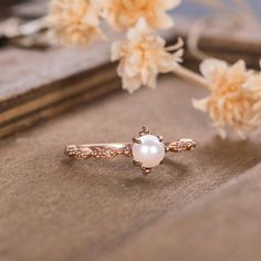 Pearl Engagement Ring Rose Gold Round Cut Unique Solitaire | Etsy Elegant Wedding Ring With Rose Cut Diamonds, Rose Gold Wedding Band With Rose Cut Diamonds, Elegant Round Band Wedding Rings, Elegant Rose Cut Diamond Wedding Ring, Exquisite Solitaire Wedding Rings, Elegant Rose Cut Diamond Anniversary Jewelry, Elegant Rose Cut Diamond Wedding And Anniversary Rings, Elegant Round Cut Diamond Wedding Ring, Elegant Rose Cut Diamonds For Wedding And Anniversary