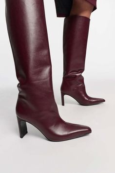 Soft softer these boots: the smooth calfskin boots have a wide shaft and soft pointed toes. the tall boots pull on and have a slender leather covered heel.    material & care    - 100 % leather (calf)  - pull-on calfskin boots  - wide shaft  - calf leather lining  - leather covered heel  - shiny leather sole embossed with catch her. if you can.    size & fit    - fits true to size  - wide shaft pulls on  - heel height: 8 cm  - back shaft height (size 37): 39 cm Classic Heeled Boots With Pointed Toe For Fall, Classic Pointed Toe Heeled Boots For Fall, Fall Wide Calf Pointed Toe Knee-high Boots, Classic Pointed Toe Knee-high Boots For Fall, Chic Wide Calf Heeled Boots With Snip Toe, Fall Knee-high Boots With Pointed Toe, Formal Pointed Toe Mid-calf Boots For Fall, Formal Fall Mid-calf Boots With Pointed Toe, Chic Winter Knee-high Boots With Snip Toe