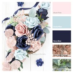 the color scheme is blue, pink, and green with flowers on it in different shades