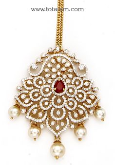 18 karat gold "detachable" diamond maang tikka cum pendant - papidi billa with color stones & south sea pearls
  this product can be used as pendant.
  this product has inter changeable stones in the pendant. 
  gross weight of the pendant without chain : 13.650 grams
  gross weight of the chain without pendant : 1.850 grams
  length of the pendant : 2.20 inches
  width of the pendant :  1.40 inches
 - 235-GT472 - in 15.500 Grams for USD $3,475.32 USD. 
Made in India by Totaram Jewelers Online t Traditional Diamond Necklace With Single Cut Diamonds For Reception, Traditional Diamond Pendant Necklace, Traditional Diamond Necklace With Accents For Festive Occasions, Traditional Single Cut Diamond Necklace For Reception, Traditional Diamond Necklace For Festive Reception, Traditional Festive Diamond Necklace For Reception, Traditional Pendant Jewelry With Diamond Accents, Traditional Diamond Pendant Bridal Necklace, Traditional Diamond Necklace For Festive Occasions