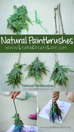 the natural paintbrushes are being used to make trees and branches for christmas decorations