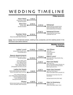 the wedding time line is shown in black and white