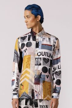 Full sleeve button down bauhaus mosaic printed shirt in self textured fabric with piping detail on back yoke. Fit: Regular fit Color: off whiteFabric: cotton poly jacquard Textured Fabric, White Fabrics, Full Sleeve, Bauhaus, White Cotton, Piping, Printed Shirts, Mosaic, Fabric