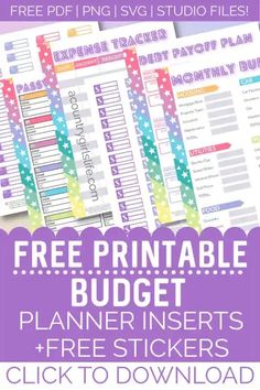 free printable budget planner inserts and stickers with the text'free printable budget