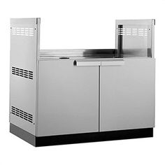 a large stainless steel cabinet with two doors