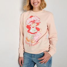 This women and juniors Strawberry Shortcake graphic sweatshirt is a cute and cozy layering must-have. Made from soft cotton-fleece, this tag-free pullover has a crew neckline, a banded bottom and long cuffed sleeves. Wear it with joggers or shorts. Features: Tag FreeClosure Type: Pullover HeadFit: Regular FitNeckline: Crew NeckSleeve Length: Long SleeveSleeve Style: Cuffed SleeveApparel Length: 26 InchesFiber Content: 60% Cotton, 40% PolyesterFabric Description: FleeceCare: Tumble Dry, Machine … Trendy Soft-washed French Terry Tops, French Terry Tops With Graphic Print For Loungewear, Graphic Print French Terry Tops For Loungewear, Trendy French Terry Crew Neck Tops, Spring Cartoon Print Relaxed Fit Sweatshirt, Casual Fleece Sweatshirt With Cartoon Print, Relaxed Fit Cartoon Print Sweatshirt For Spring, Trendy Fleece Tops For Loungewear, Soft-washed French Terry Tops For Spring