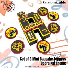 a set of 6 mini cupcake toppers cobra theme