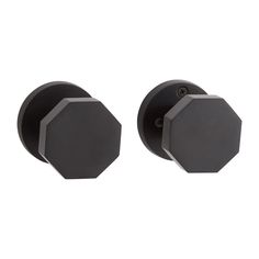 two black door knobs on a white background