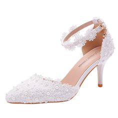 PRICES MAY VARY. Heel height:7.5cm / 3 inches Comfort Heels Sandals Handmade: All of them handmade ,Use import Glues Stick Pearls and rhinestones on Shoes ,Make the shoes very Elegant and Beautiful. Occasion: Pearls fashion lady Heel Dress Pump suit for Bride, Bridesmaids and Women in any outfit for casual, Wedding,party, work, date, wedding, cocktail, nightclub, homecoming or other special occasions. COMFORT IN EVERY STEP: Very Comfort Heel ,A soft padded foot bed keeps you comfortable and at e Pointed Sandals, Princess Heels, Wedding Shoes Bride, White Wedding Shoes, Bridesmaid Shoes, Super High Heels, Womens Shoes High Heels, Pointed Toe Heels, Thick Heels