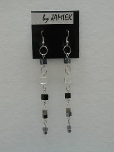 Earrings Ring and Block Chain with Black and Clear by rrdesigns561 Modern Jewelry With Dangling Beads As A Gift, Elegant Metal Jewelry With Dangling Beads, Black Beaded Chain Earrings As A Gift, Black Hypoallergenic Jewelry For Party, Minimalist Silver Jewelry With Dangling Beads, Silver Minimalist Beaded Earrings, Adjustable Silver Beaded Chain Earrings, Elegant Adjustable Beaded Earrings, Adjustable Silver Beaded Earrings With Beaded Chain