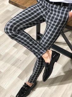 Ferrar Plaid Black Slim Pants Plaid Dress Pants Men, Mens Plaid Pants, Black Plaid Dress, Black Slim Pants, Slim Fit Pants Men, Plaid Dress Pants, Formal Men Outfit, Pants Outfit Men, Summer 19