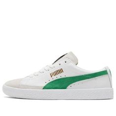 PUMA Basket Vintage 'White Amazon Green' 374922-05 (SNKR/Skate/Casual) White Leather Casual Skate Shoes, Casual White Leather Skate Shoes, Urban White Skate Shoes For Spring, Summit White Low-top Casual Sneakers, Classic White Skate Shoes For Spring, White Skate Shoes With Gum Sole For Spring, Casual White Skate Shoes For Skateboarding, White Casual Sneakers For Skateboarding, Casual White Sneakers For Skateboarding