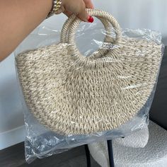 Never Used. Super Cute Small Beach Bag. Trendy Beach Bag With Double Handle For Day Out, Trendy Double Handle Beach Bag For Day Out, Summer Beach Bag Handheld, Beige Summer Bags For Day Out, Beige Summer Bag For Day Out, White Handheld Beach Bag For Vacation, Summer Beach Handheld Bag, Summer Handheld Bucket Bag For Vacation, Summer Handheld Bags For A Day Out