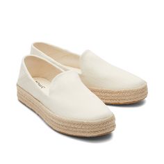 Our flatform Carolina slip-on is the perfect blend of form and function. With a just-right espadrille height to elevate your day, a chic rope wrap to take your outfits up a notch, and cushy insoles to keep you comfy. Make them your new closet staple. Heavy twill textile upper. Removable OrthoLite® EcoLT-Hybrid™ insole for enhanced comfort and breathability made with 26% eco content including 15% hybrid materials, 6% bio-oil and 5% recycled rubber. Rope-wrapped flatform midsole with DTM top stitc Toms Espadrilles, Espadrille Sneakers, Women's Espadrilles, Platform Espadrilles, Woven Design, Platform Sneaker, Low Heels, On Shoes, Slip On Shoes