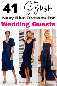 41 stylish navy blue wedding guest dresses for any styles and for any budget. | Wedding guest dress | wedding guest outfit | wedding guest dress summer | wedding guest dress spring | wedding guest dress fall | wedding guest dress winter | wedding guest dress curvy | wedding guest dress classy | wedding guest dresses long | wedding guest style | wedding guest outfit fall | what to wear to a wedding | navy blue wedding guest dresses | navy blue dresses to wear to a wedding | best dresses to wear Navy Blue Dress Wedding Guest, Blue Wedding Outfit Guest, Blue Guest Wedding Dress, Navy Blue Wedding Guest Outfit, Jewelry For Wedding Guest, Navy Wedding Guest Outfit, Navy Blue Dress Outfit Wedding, Navy Blue Wedding Guest Dress, Navy Dress Accessories