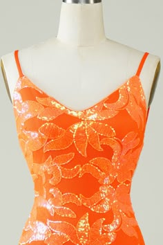 Neon Orange Hoco Dress, Bright Hoco Dresses, Hoco Dresses Orange, Neon Hoco Dresses, Orange Fancy Dress, Orange Hoco Dress, Preppy Homecoming, Sparkly Homecoming Dresses, Glitter Cocktail Dress