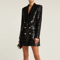 Long Black Blazer, Button Shawl, High Fashion Looks, Blazer Women, Sequin Blazer, Blazer Designs, Long Blazer, Sparkly Dress, Boutique Online