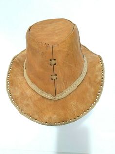 Preowned Unbranded Tooled Leather Moroccan Boho Hippi Hat Made in Morocco Circumstance approx. 18.5 inches Vintage Distressed Brown Leather Hat, Man Hats, Moroccan Boho, Tooled Leather, Cowboy Hat, Hat Making, Leather Tooling, Boho Hippie, Hats For Men