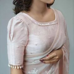 Blouse design, baby pink blouse design Simple And Cute Blouse Designs, Sleave Ideas Woman Saree Blouse, Simple Half Hand Blouse Designs, Sleeve Designs For Saree Blouse, Pattu Saree Blouse Hand Designs Latest, Half Hands Blouse Designs Latest, Plain Saree Blouse Designs Latest, Blouse Hand Designs With Beads, Saree Blouse Simple Designs