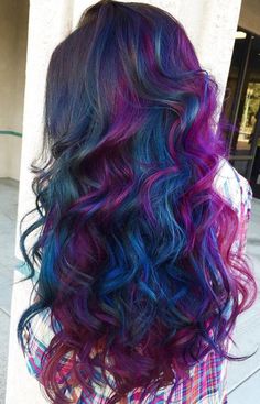 Cosmic Oil Slick ~ This is preeeeetty Oil Slick Hair Color, Oil Slick Hair, Galaxy Hair, Bright Hair Colors, Blue Highlights, Oil Slick