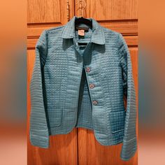 Harve Bernard Blue Cropped, Quilted Jacket - Sz 6 Never Worn!! Beautiful Quality And Great Piece. Size: 6 From Smoke-Free Home Fitted Quilted Jacket With Button Closure For Work, Casual Fitted Quilted Jacket For Work, Fitted Casual Quilted Jacket For Work, Quilted Jacket, Blazer Suit, Suit Jacket, Color Blue, Jackets For Women, Jackets & Coats