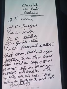 a handwritten recipe for chocolate cake