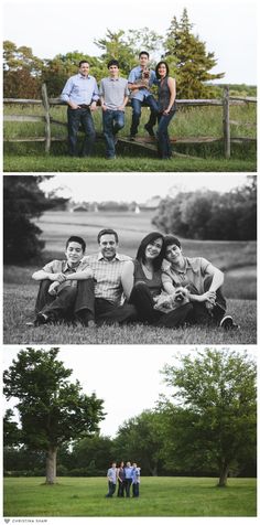 the family is posing for pictures in their field